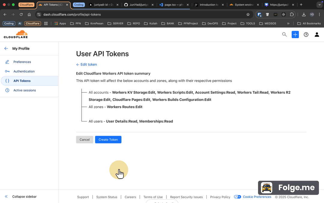 Cloudflare Dashboard Create Token
